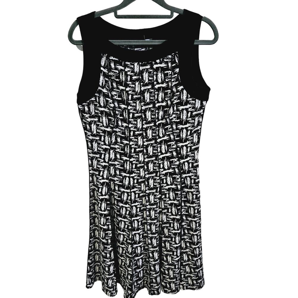 Perceptions Women's S Crosshatch Print Sleeveless Tank Dress Black White